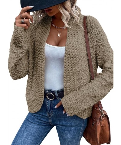 Women's 2024 Fashion Casual Open Front Long Sleeve Chunky Knit Cardigans Sweaters Outerwear Coats Apricot Khaki $23.33 Sweaters