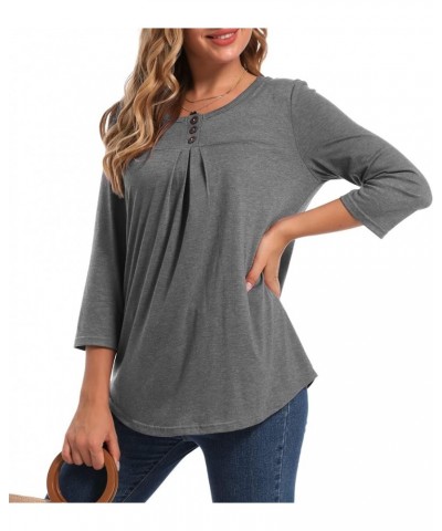 Womens Tops 3/4 Sleeve Shirt Casual T Shirts Loose Blouses Tunic Top Grey $12.82 T-Shirts