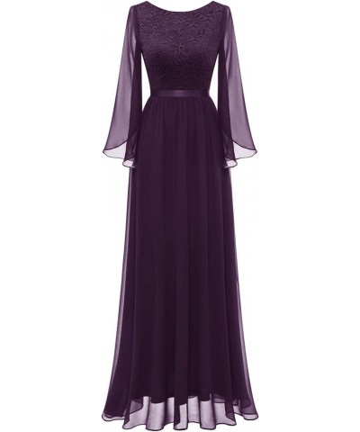 Womens Formal Wedding Guest Bridesmaid Lace Chiffon Long Dress, Modest Prom Party Evening Gown 2024 Grape $29.25 Dresses