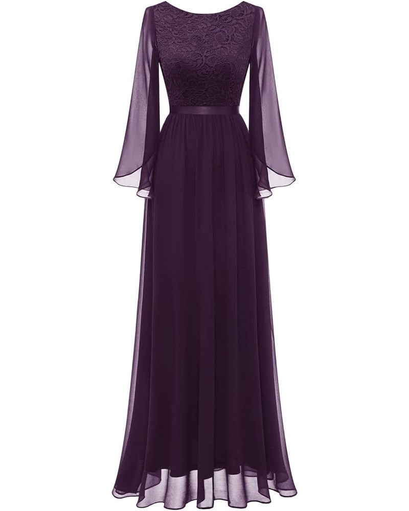 Womens Formal Wedding Guest Bridesmaid Lace Chiffon Long Dress, Modest Prom Party Evening Gown 2024 Grape $29.25 Dresses