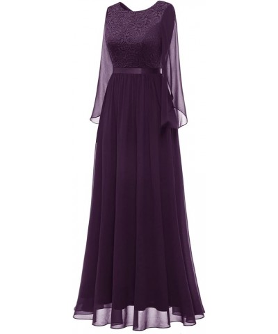 Womens Formal Wedding Guest Bridesmaid Lace Chiffon Long Dress, Modest Prom Party Evening Gown 2024 Grape $29.25 Dresses