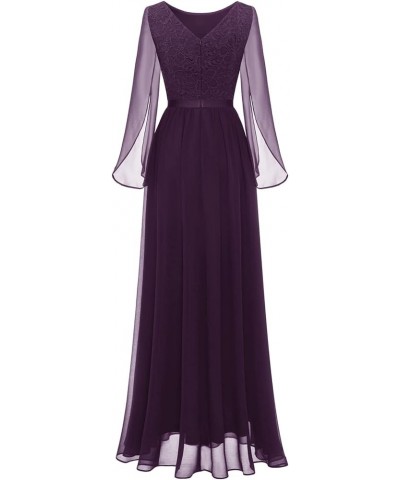 Womens Formal Wedding Guest Bridesmaid Lace Chiffon Long Dress, Modest Prom Party Evening Gown 2024 Grape $29.25 Dresses