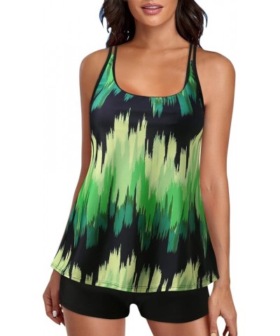 Plus Size Tie Dye Print Black Double Straps Tankini Sets Swimsuits for Women Summer Bathing Suits Beach Swimwear Set Green $1...