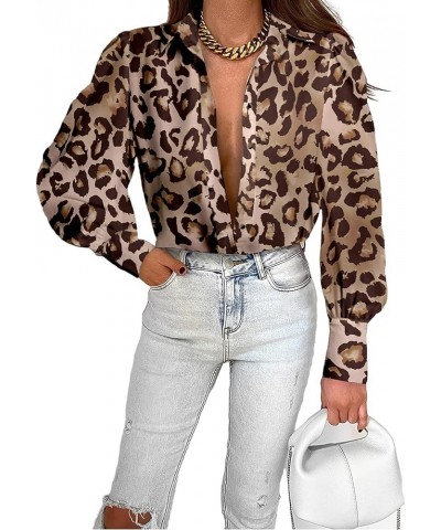 Womens Tops Button Down Shirts Print Long Sleeve Blouses for Women Fashion 2024 B Leopard $17.33 Blouses