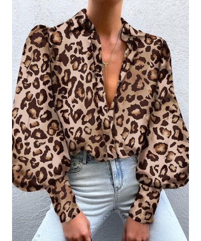 Womens Tops Button Down Shirts Print Long Sleeve Blouses for Women Fashion 2024 B Leopard $17.33 Blouses