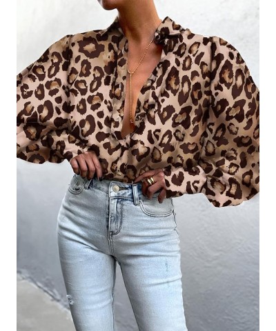 Womens Tops Button Down Shirts Print Long Sleeve Blouses for Women Fashion 2024 B Leopard $17.33 Blouses