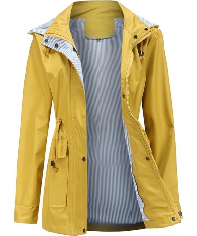 Raincoat For Women Lightweight Waterproof Rain Jacket Hooded Windbreaker Casual Trench Coat With Pockets Yellow $24.19 Jackets