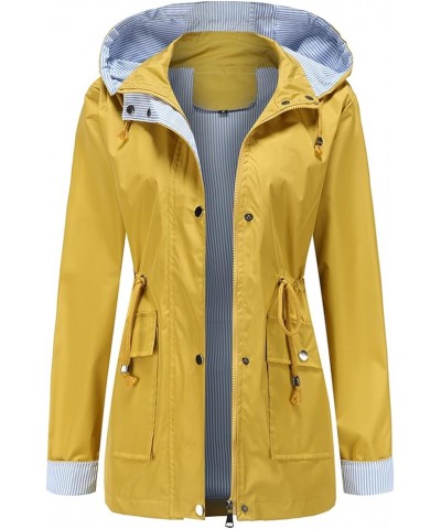 Raincoat For Women Lightweight Waterproof Rain Jacket Hooded Windbreaker Casual Trench Coat With Pockets Yellow $24.19 Jackets