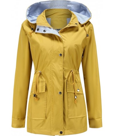 Raincoat For Women Lightweight Waterproof Rain Jacket Hooded Windbreaker Casual Trench Coat With Pockets Yellow $24.19 Jackets