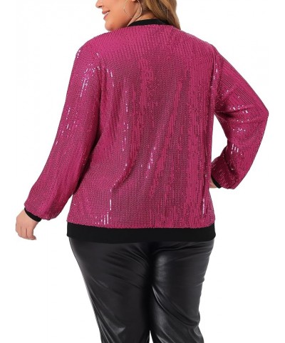 Plus Size Metallic Jacket for Women Sparkle Party 2024 Sequin Bomber Jackets Hot Pink $31.89 Jackets