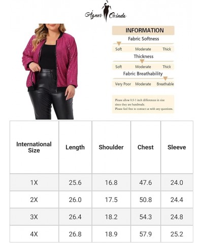 Plus Size Metallic Jacket for Women Sparkle Party 2024 Sequin Bomber Jackets Hot Pink $31.89 Jackets