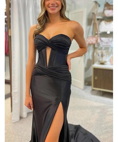 Satin Prom Dresses for Women 2024 Sweetheart Cut Out Mermaid Long Evening Party Dress with Slit Grape $34.43 Dresses