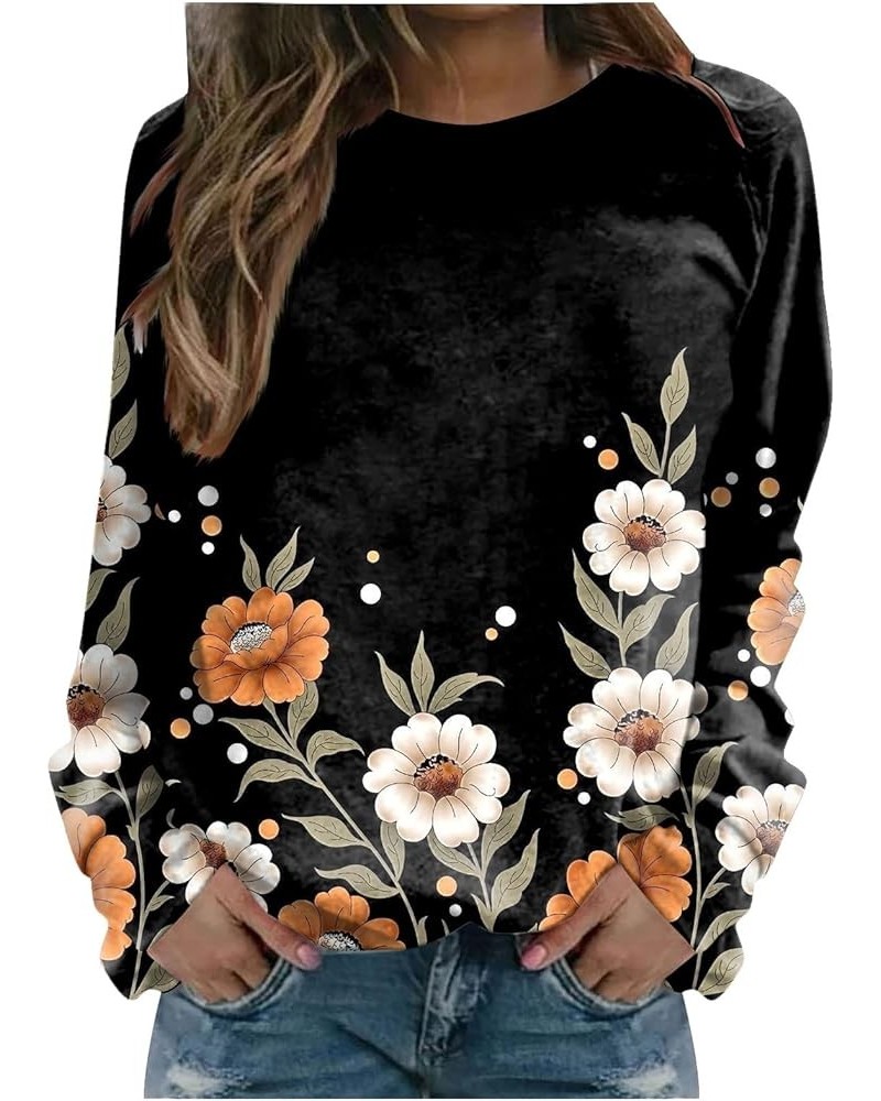 Shirt for Women,Women's Trendy Graphic Print Crewneck Long Sleeve Pullover Fall Loose Comfy Top Casual T Shirt Blouse 1-black...