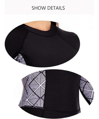 Women's Rashguard Long Sleeve One Piece Zip Sporty Boyshorts Swimsuit Surfing Suit Black&geometric $13.80 Swimsuits