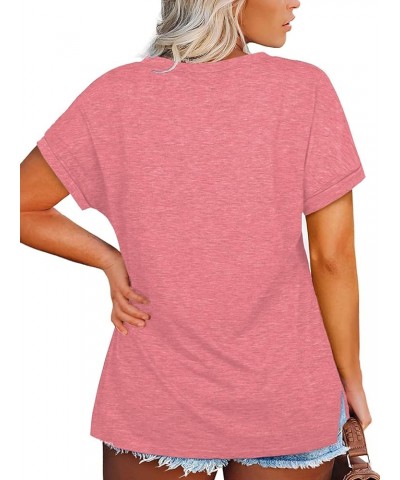 Plus-Size Tops for Women V Neck T Shirts Short Sleeve Side Split Tunics 08-pink $11.27 T-Shirts