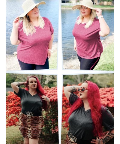 Plus-Size Tops for Women V Neck T Shirts Short Sleeve Side Split Tunics 08-pink $11.27 T-Shirts