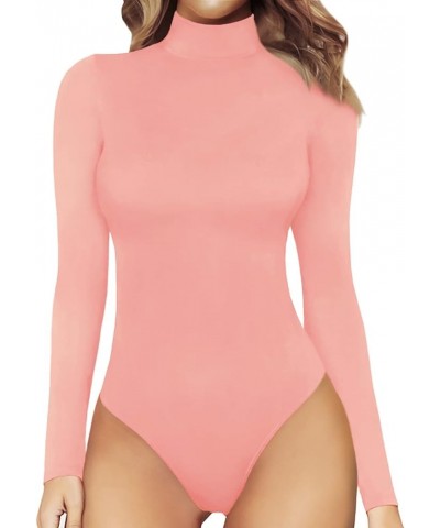 Women's Mock Turtle Neck Long Sleeve Tops Bodysuit Jumpsuit Bodysuit Long Sleeve Long Sleeve Pink $25.80 Bodysuits