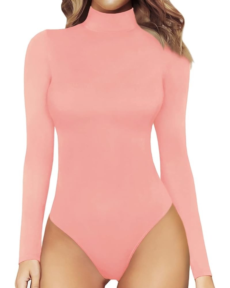 Women's Mock Turtle Neck Long Sleeve Tops Bodysuit Jumpsuit Bodysuit Long Sleeve Long Sleeve Pink $25.80 Bodysuits