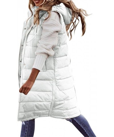 Women's Long Quilted Down Vest Sleeveless Hooded Jacket Winter Warm Padded Coat Outdoor Puffer Outerwear with Pockets 21-whit...