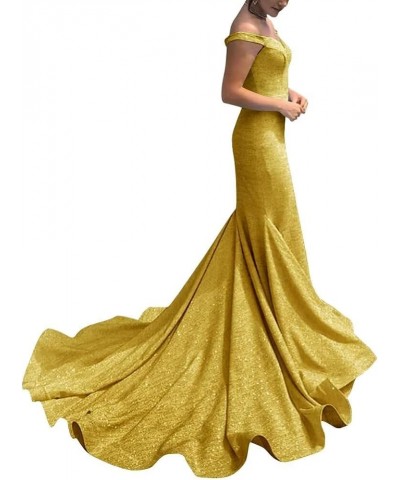 Off The Shoulder Prom Dresses for Women Glittery Mermaid Evening Party Gown Bridesmaid Dress Long for Wedding Mustard Yellow ...