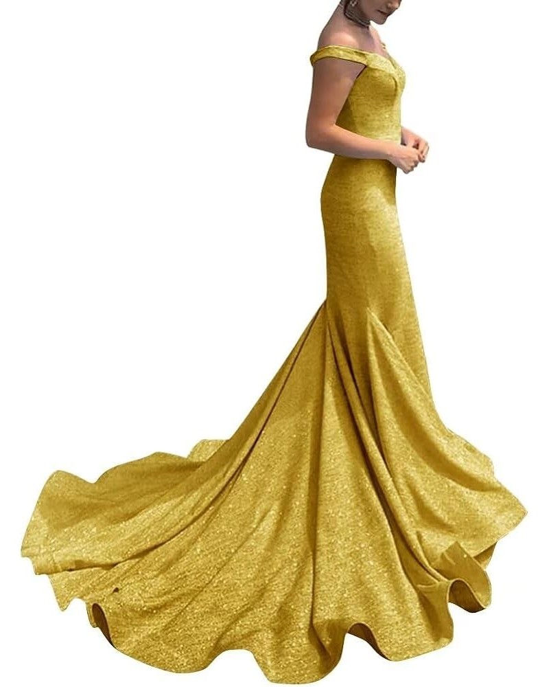 Off The Shoulder Prom Dresses for Women Glittery Mermaid Evening Party Gown Bridesmaid Dress Long for Wedding Mustard Yellow ...