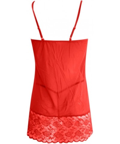 Lingerie for Women Women's Sexy Babydoll Lace Nightgown Mesh Chemise Boudoir Nighty Teddy Lingerie Sleepwear Boudoir Red $3.7...