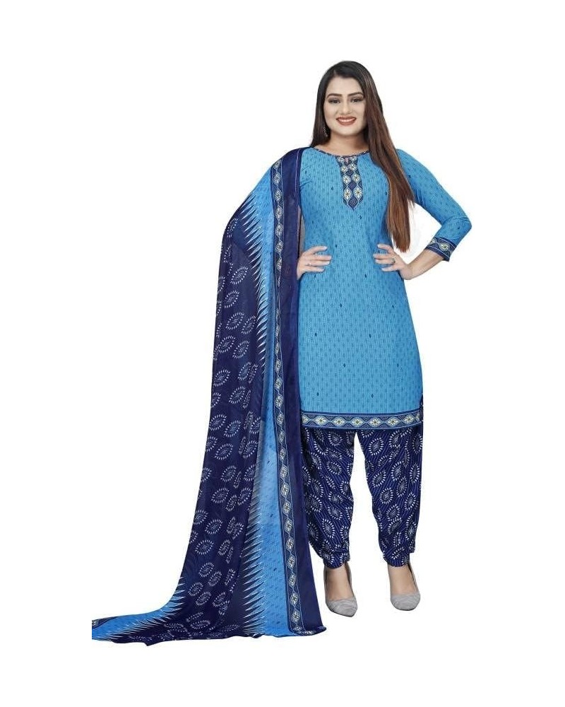 Ready to Wear Patiyala Punjabi Salwar Suit of Crepe Fabric with Chiffon Dupatta for Women & Girls Blue-29 $25.51 Suits