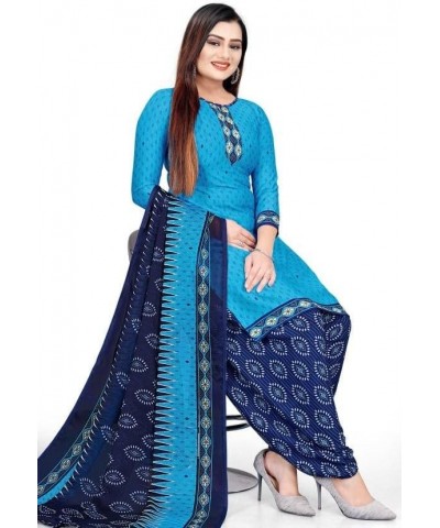 Ready to Wear Patiyala Punjabi Salwar Suit of Crepe Fabric with Chiffon Dupatta for Women & Girls Blue-29 $25.51 Suits