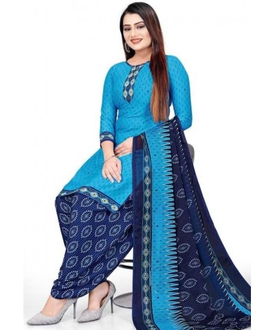 Ready to Wear Patiyala Punjabi Salwar Suit of Crepe Fabric with Chiffon Dupatta for Women & Girls Blue-29 $25.51 Suits