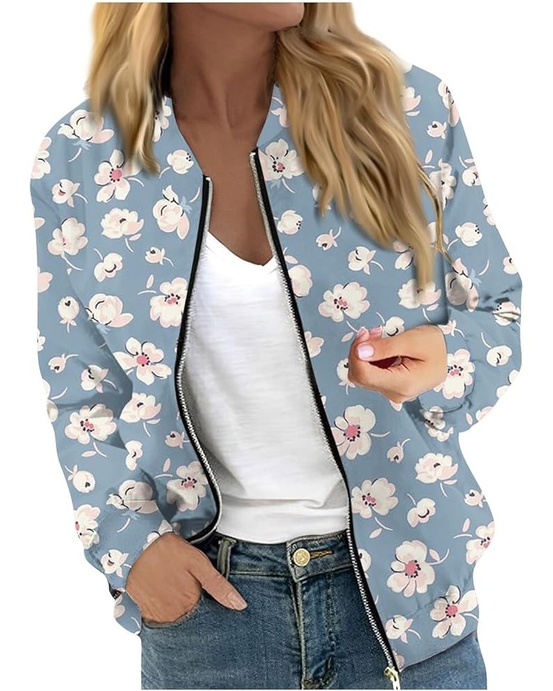 Autumn Womens Ladies Retro Print Floral Zipper Up Bomber Jacket Casual Coat Outwear Jacket 2-sky Blue $6.34 Jackets