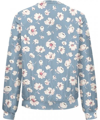 Autumn Womens Ladies Retro Print Floral Zipper Up Bomber Jacket Casual Coat Outwear Jacket 2-sky Blue $6.34 Jackets