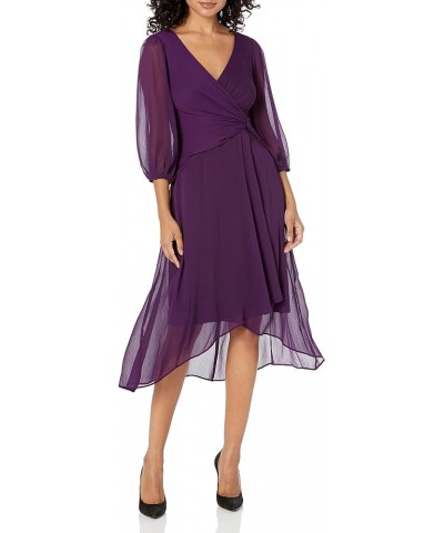 Women's Chiffon 3/4 Sleeve Faux Wrap Dress Wine $50.52 Dresses