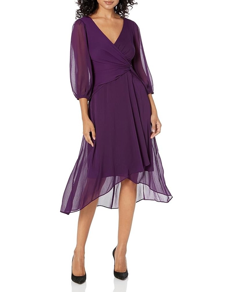 Women's Chiffon 3/4 Sleeve Faux Wrap Dress Wine $50.52 Dresses