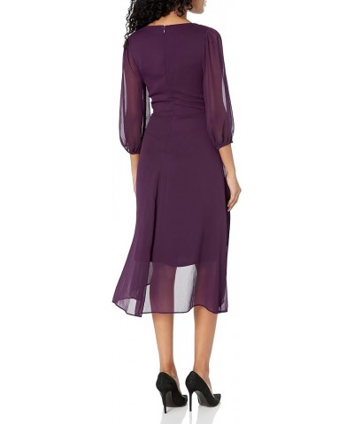 Women's Chiffon 3/4 Sleeve Faux Wrap Dress Wine $50.52 Dresses