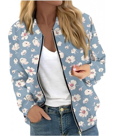 Autumn Womens Ladies Retro Print Floral Zipper Up Bomber Jacket Casual Coat Outwear Jacket 2-sky Blue $6.34 Jackets