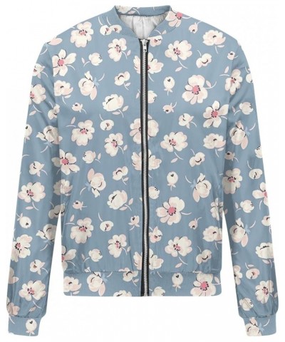 Autumn Womens Ladies Retro Print Floral Zipper Up Bomber Jacket Casual Coat Outwear Jacket 2-sky Blue $6.34 Jackets