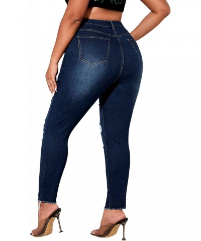 Womens Plus Size Ripped Destroy Blue Denim Roll up Distressed Jeans Pants $19.68 Jeans