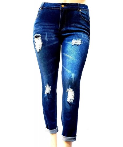 Womens Plus Size Ripped Destroy Blue Denim Roll up Distressed Jeans Pants $19.68 Jeans