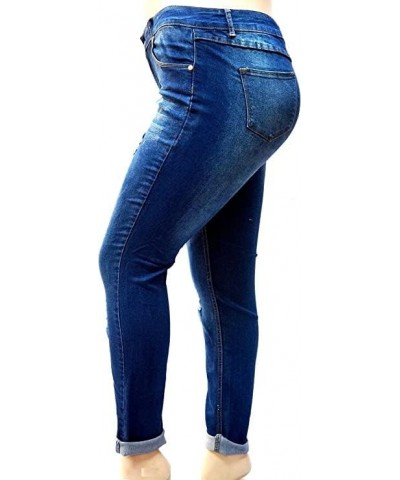 Womens Plus Size Ripped Destroy Blue Denim Roll up Distressed Jeans Pants $19.68 Jeans