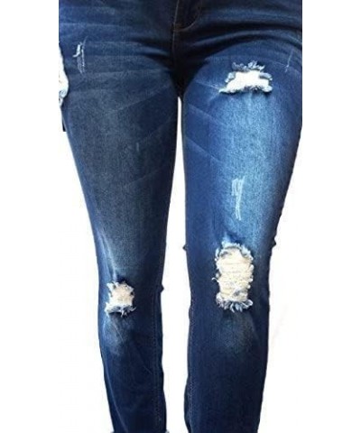 Womens Plus Size Ripped Destroy Blue Denim Roll up Distressed Jeans Pants $19.68 Jeans