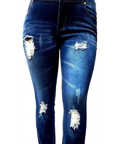 Womens Plus Size Ripped Destroy Blue Denim Roll up Distressed Jeans Pants $19.68 Jeans