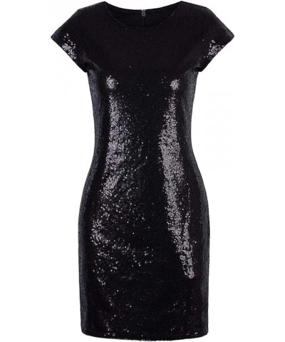 Women's Sparkle Glitzy Glam Sequin Short Sleeve Flapper Party Club Dress Black $24.47 Dresses