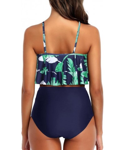 Women Two Piece Swimsuits Ruffle High Waisted Bikini Ruched Bathing Suit with Bottom 1 Green Leaf Navy $20.71 Swimsuits