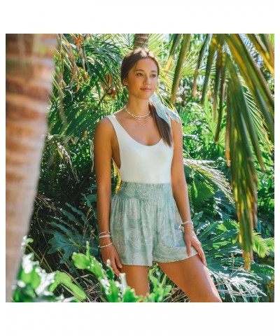 Flowy Beach High Elastic Waisted Boho Shorts Light Green $17.76 Others