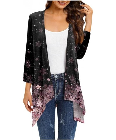 Kimono Cardigan 3/4 Sleeve Cardigan for Women,Plus Size Gradient Open Front Lightweight Summer Cardigan With Pocket D-pink $9...