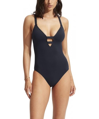 Women's Active Deep V Plunge Maillot One Piece Swimsuit Eco Collective True Navy $50.44 Swimsuits