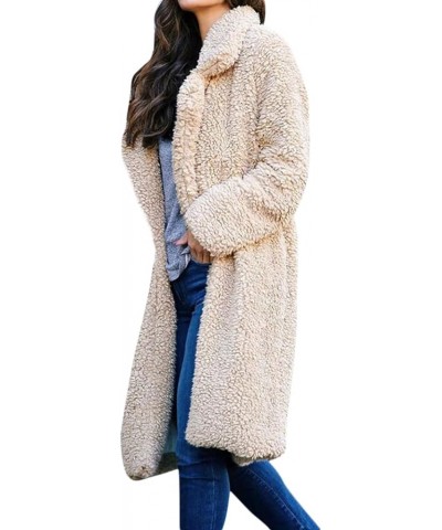 2021 Women Winter Coat,Fuzzy Fleece Lapel Open Front Long Cardigan Coat Faux Fur Jacke Warm Outwear Aaa01-beige $6.47 Coats