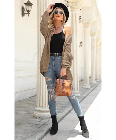 Women's Long Sleeve Open Front Knit Cardigans Sweaters Soft Loose Draped Coat Outerwear Brown $17.05 Sweaters