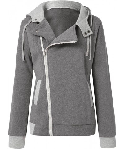 Women Zip Up Hoodie Sweatshirt Long Sleeve Fleece Hooded Oblique Zipper Slim Fit Hoodie Jacket Coat with Pocket Gray $18.46 H...