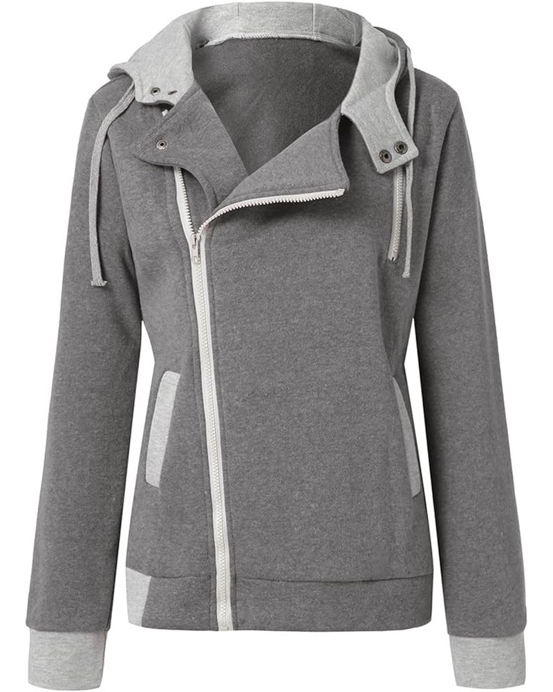 Women Zip Up Hoodie Sweatshirt Long Sleeve Fleece Hooded Oblique Zipper Slim Fit Hoodie Jacket Coat with Pocket Gray $18.46 H...